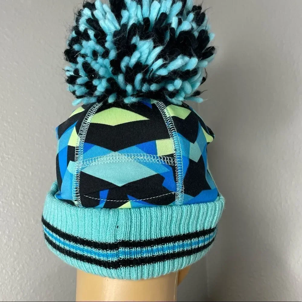 Justice Aqua Blue Teal Knit Beanie Cap With Ponytail Hole